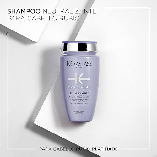 KÉRASTASE Bain Ultra-Violet | Shampoo morado para neutralizar los tonos amarillos no deseados en el cabello rubio | Con Pigmentos ultravioletas, Ácido Hialurónico y Flor de Edelweiss| 250ml