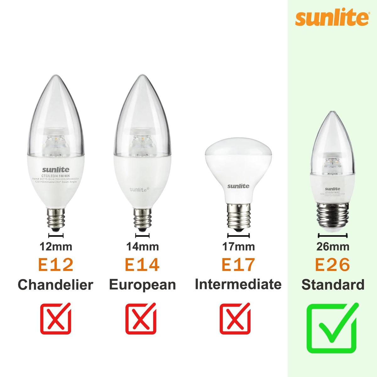 Sunlite - foco LED A15 para refrigerador, 6 vatios (equivalente a 40 W), 450 lúmenes, base media (E26), regulable, acabado esmerilado, certificación UL, luz diurna de 5000 K, 1 paquete