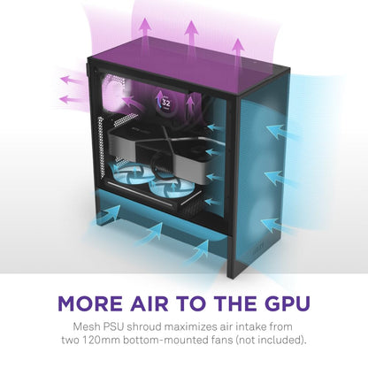 NZXT Gabinete H5 Flow ATX Negro con Cristal Templado, USB 3.2 y USB Tipo-C – Torre para PC Gaming