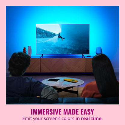 WiZ Sistema HDMI Sync Box + Tira Inteligente TV 75”-85” con luz multicolor que se sincronizan con tu contenido favorito y es compatible con Alexa