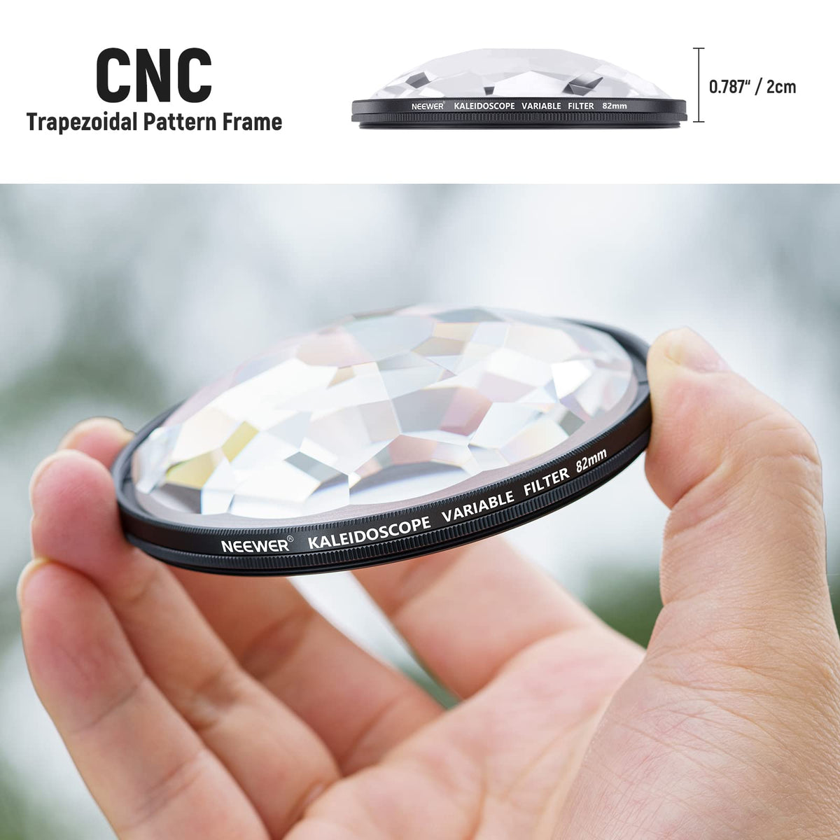 NEEWER 82mm Filtro de Lente de Prisma de Caleidoscopio, Filtro de Efecto de Vidrio de Cristal de Prisma para Fotografía con Múltiple Refracción y Número Variable de Sujetos Fotográficos