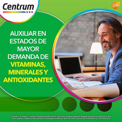 Centrum Balance Multivitaminico, Con Magnesio, Vitamina B y Vitamina C, 60 Tabletas