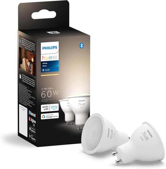 Philips Hue Smart - foco LED GU10 de 60 W, luz blanca, paquete de 2 unidades, 450 lúmenes, interior, control con aplicación Hue, compatible con Alexa, Google Assistant y Apple Homekit