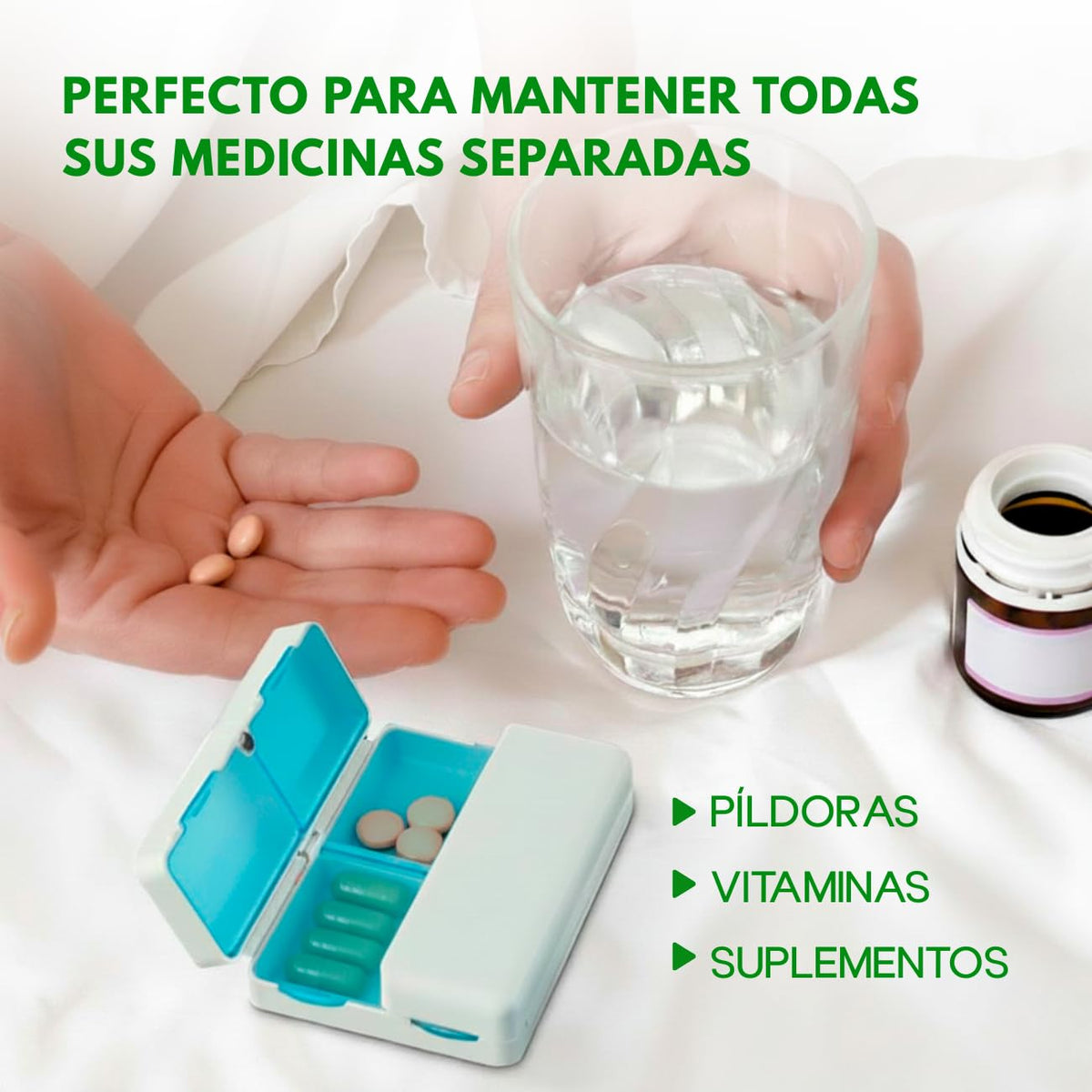Pastillero de plástico plegable con broche magnético y 8 compartimentos.Organizador de pastillas y medicinas. Pastillero portatil