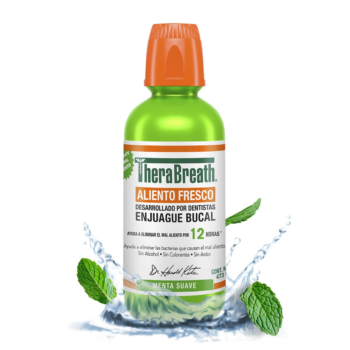 TheraBreath Whitening Enjuague Bucal sin Alcohol, Menta Brillante 473 ml - Verde - 473 ml