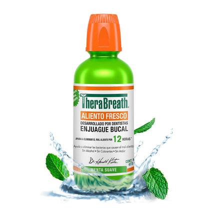 TheraBreath Whitening Enjuague Bucal sin Alcohol, Menta Brillante 473 ml - Verde - 473 ml