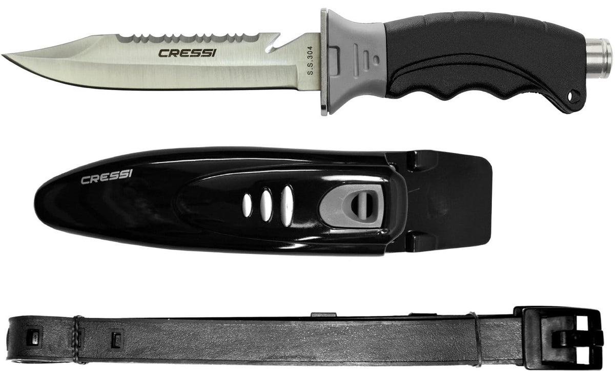 Cressi Borg, Cuchillo de Hoja Larga para Buceo y Pesca submarina - Punta Puntiaguda y Roma - gris - Punteagudo