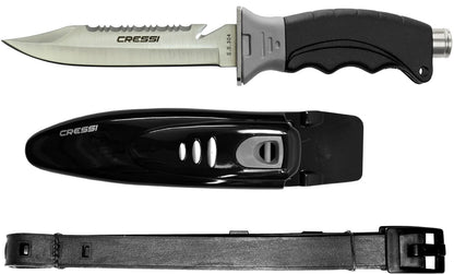 Cressi Borg, Cuchillo de Hoja Larga para Buceo y Pesca submarina - Punta Puntiaguda y Roma - gris - Punteagudo
