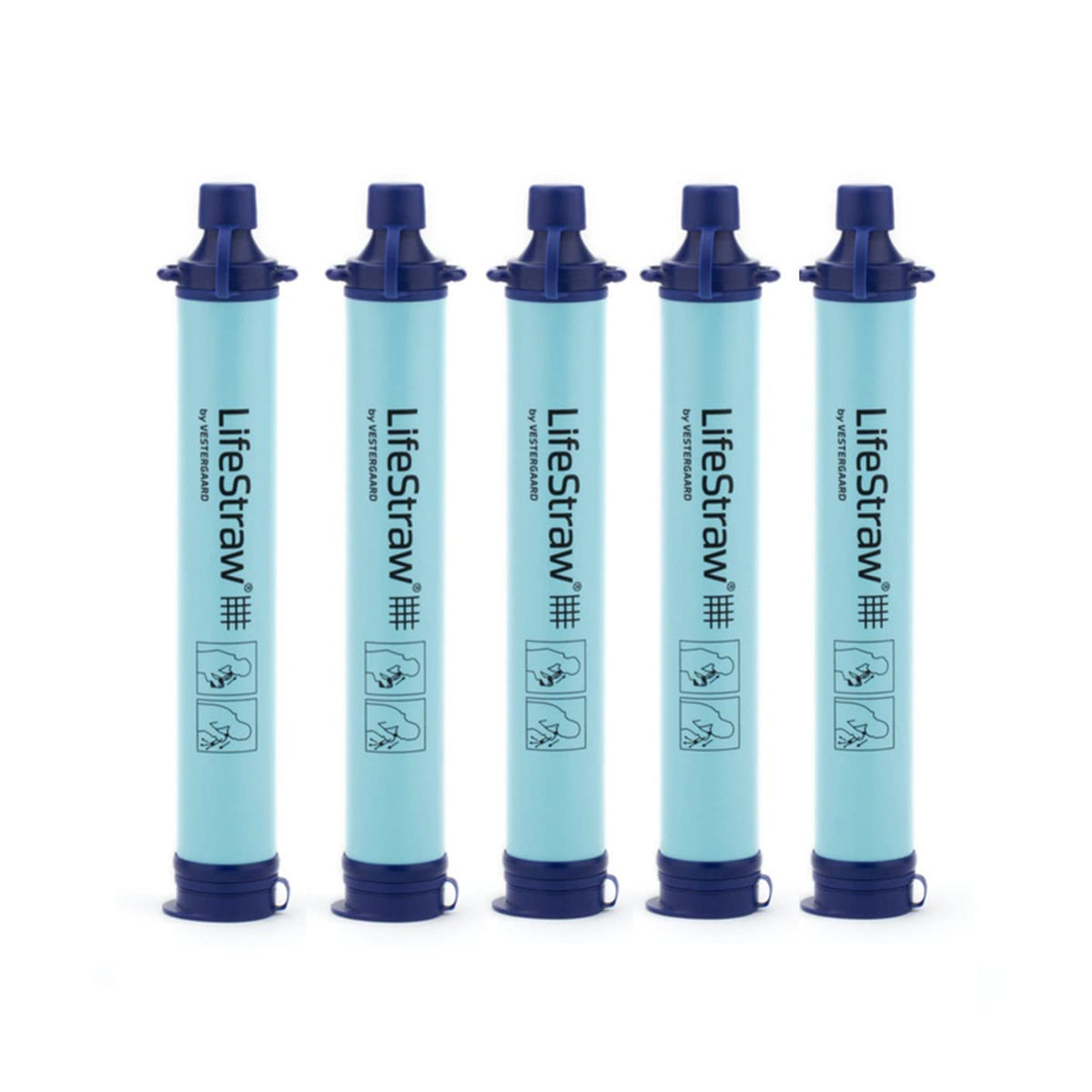 LifeStraw Filtro de Agua Personal | Paquete de 5, Azul, Senderismo, Camping, Viajes, Preparación de Emergencia