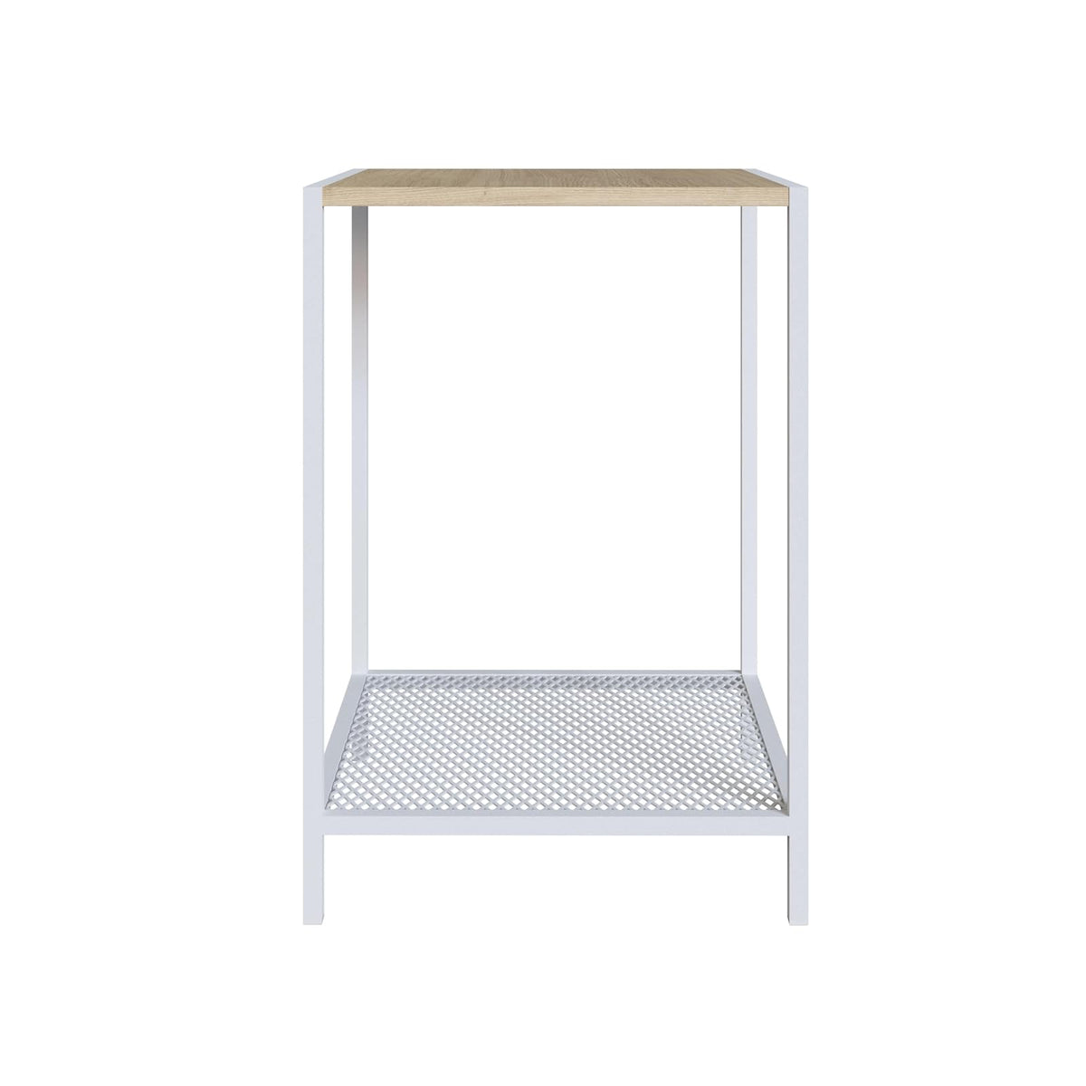 TUGOW Mesa Lateral Ted Color Blanco y Madera con 1 Entrepaño y Estructura Metálica de Acero MDP.