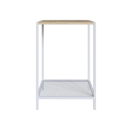 TUGOW Mesa Lateral Ted Color Blanco y Madera con 1 Entrepaño y Estructura Metálica de Acero MDP.