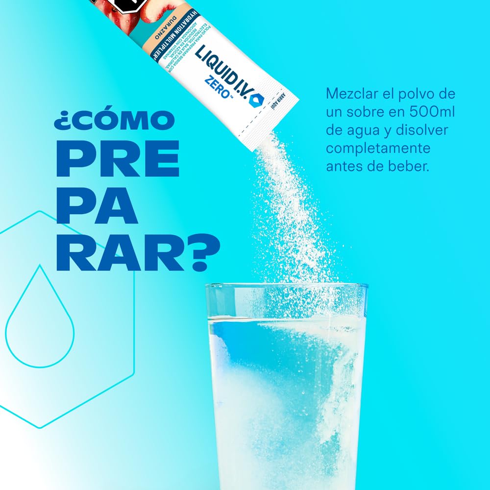 LIQUID I.V. Zero Electrolitos y Vitaminas en Polvo para preparar Bebida Hidratante sabor Durazno, 8 Sobres