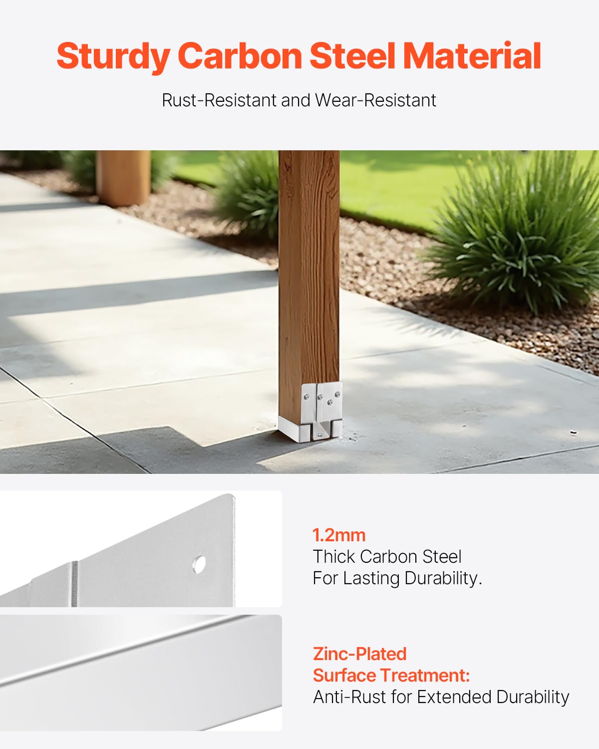 VEVOR Base para Postes, Anclaje para Postes de Hormigón, Acero al Carbono Galvanizado de Alta Resistencia con Separación de 2,54 cm, para Pérgolas de Hormigón y Patios, 144,6 x 141,5 x 80,7 mm