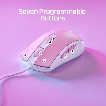HyperX Pulsefire Core Rosa/Blanco - Ratón para Juegos RGB Rosa/Blanco,con Sensor Pixart 3327 de hasta 6200 PPP, 7 Botones programables, 639P1AA