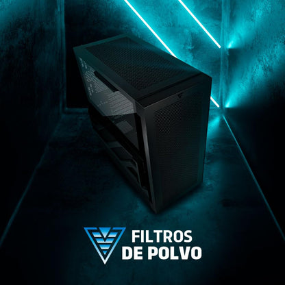 GAME FACTOR Gabinete Gamer ATX Csg800 Full Tower con Vidrio Templado hasta 10 Ventiladores USB 3.0 Panel Magnético Filtros Antipolvo
