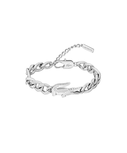 Lacoste - Pulsera de cadena de cocodrilo para hombres y mujeres, joyería de acero inoxidable, diseño ajustable, estilo icónico, colección llamativa, regalo para él o ella