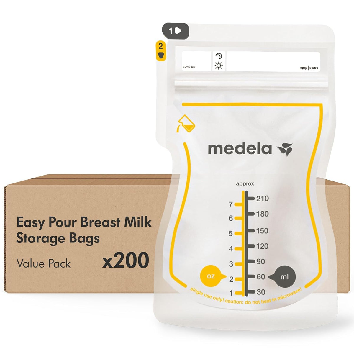 Medela Easy Pour Bolsas de Almacenamiento de Leche Materna 200 Unidades 210 ml