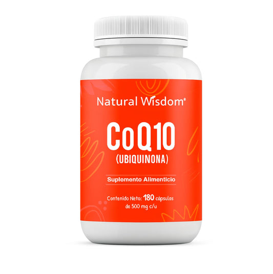 Natural Wisdom Coenzima Q10 con 180 capsulas Rendimiento Energía Sistema Inmune | CoQ10 500mg Suplemento Alimenticio Antioxidante | Libre de Gluten