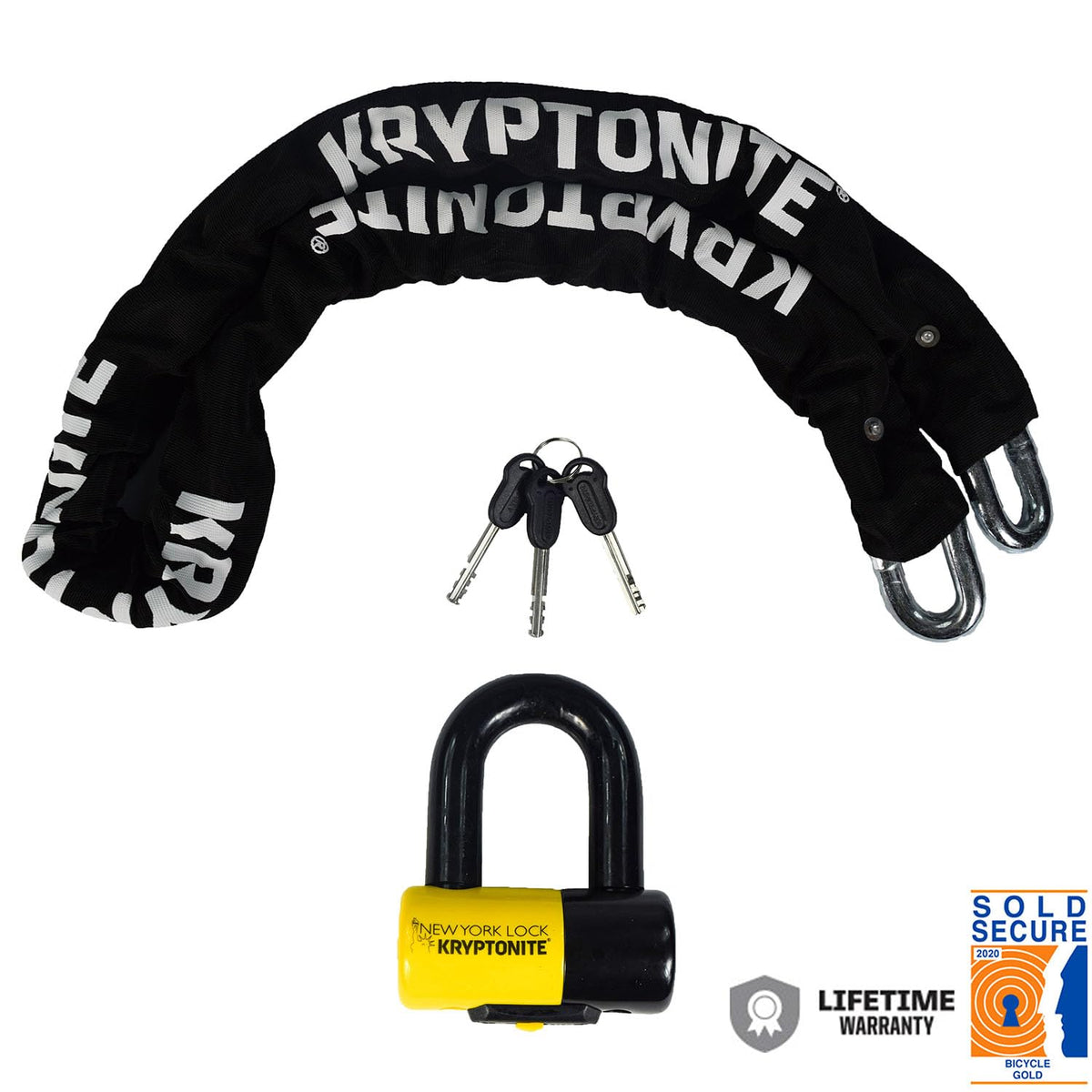 Kryptonite New York Legend 1515 - Candado de Cadena de Bicicleta, 5 pies de Largo, Cadena de Acero de 14.5 mm, 15 Libras, Resistente antirrobo de Cadena de Bicicleta con Llaves, clasificación de