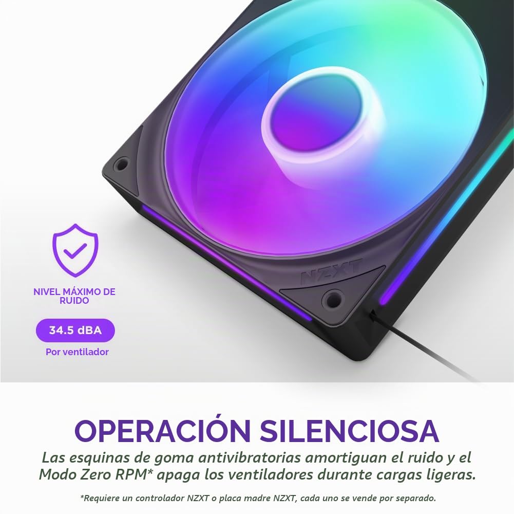 NZXT F280 RGB Core - Ventilador marco único de 280 mm, 2 unidades 140 mm, control de velocidad/iluminación; alta presión estática y flujo de aire, rodamientos dinámicos de fluidos, 8 LED aRGB, negro