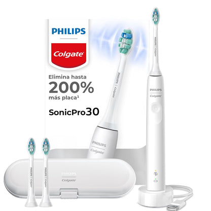 Philips Colgate Cepillo de Dientes Eléctrico SonicPro 30 Tecnología Sónica | 2 Modos de Cepillado, Sensor de Presión, Batería Recargable, Estuche de Viaje