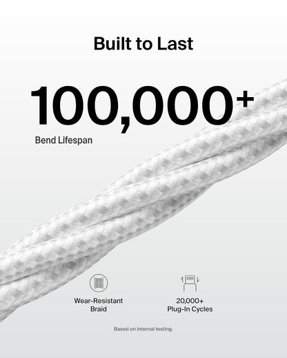 Belkin Cable trenzado USB-A a USB-C (1 M, 15 W) - Cable de carga rápida suave y flexible, cable de carga tipo C para iPhone 16 y 15 Series, Galaxy S25, Pixel 9, iPad Pro y más, color blanco (USB 2.0
