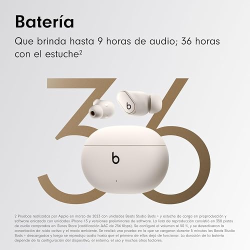 Beats Studio Buds + Cancelación de Ruido Marfil | Inalámbricos, Bluetooth, audio espacial, cancelación activa de ruido, 36 horas de batería