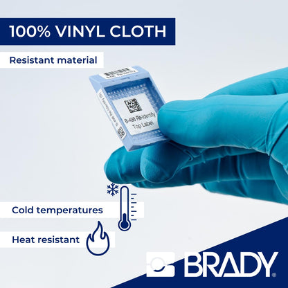 Brady Authentic (M4-11-498) Etiquetas de tela de vinilo multiusos reposicionables, 0.5 pulgadas de alto x 0.75 pulgadas de ancho, negro sobre blanco, 220 etiquetas