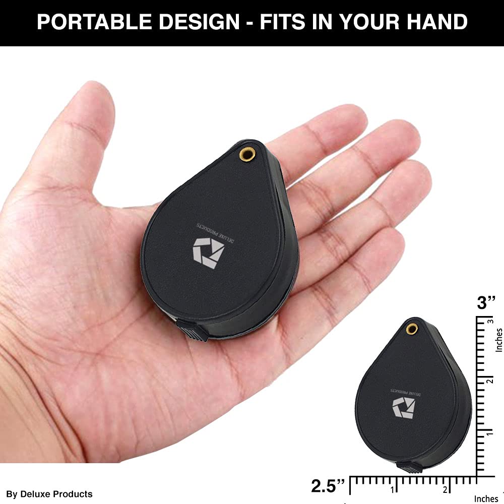 Deluxe Products Lupa de Bolsillo Plegable, diseño Compacto portátil para Viajes, y Lente de Vidrio de 2.5 Pulgadas con Aumento 4X para Leer Impresiones pequeñas y Aficionados, Color Negro, DP-7016