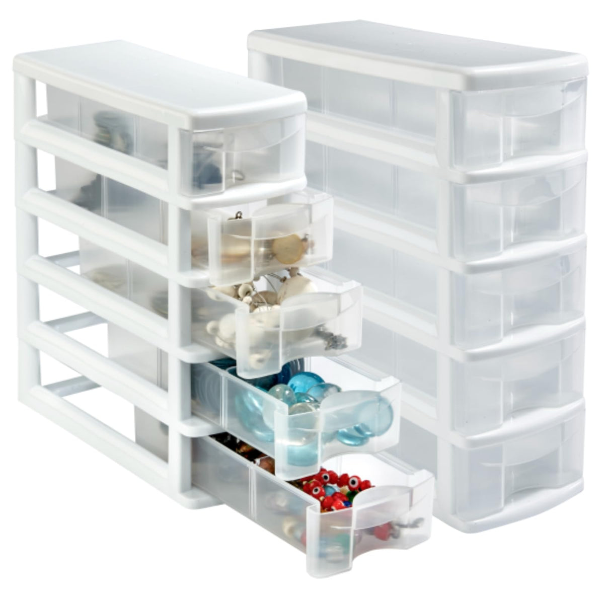 Italhome Cajonera De Plástico, Combo De Mini Organizadores De Escritorio Multiusos Con 5 Cajones Transparentes