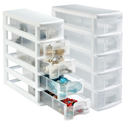 Italhome Cajonera De Plástico, Combo De Mini Organizadores De Escritorio Multiusos Con 5 Cajones Transparentes