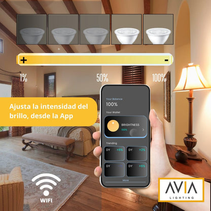 iGoto Foco Inteligente Dimmable GU5.3 Wifi AVIA, RGB 2700 a 6500K Multicolor SmartHome, compatible con IOS, Android, Asistente de Google y Alexa, Multivoltaje 400 lm, 5W Control de voz SH2003