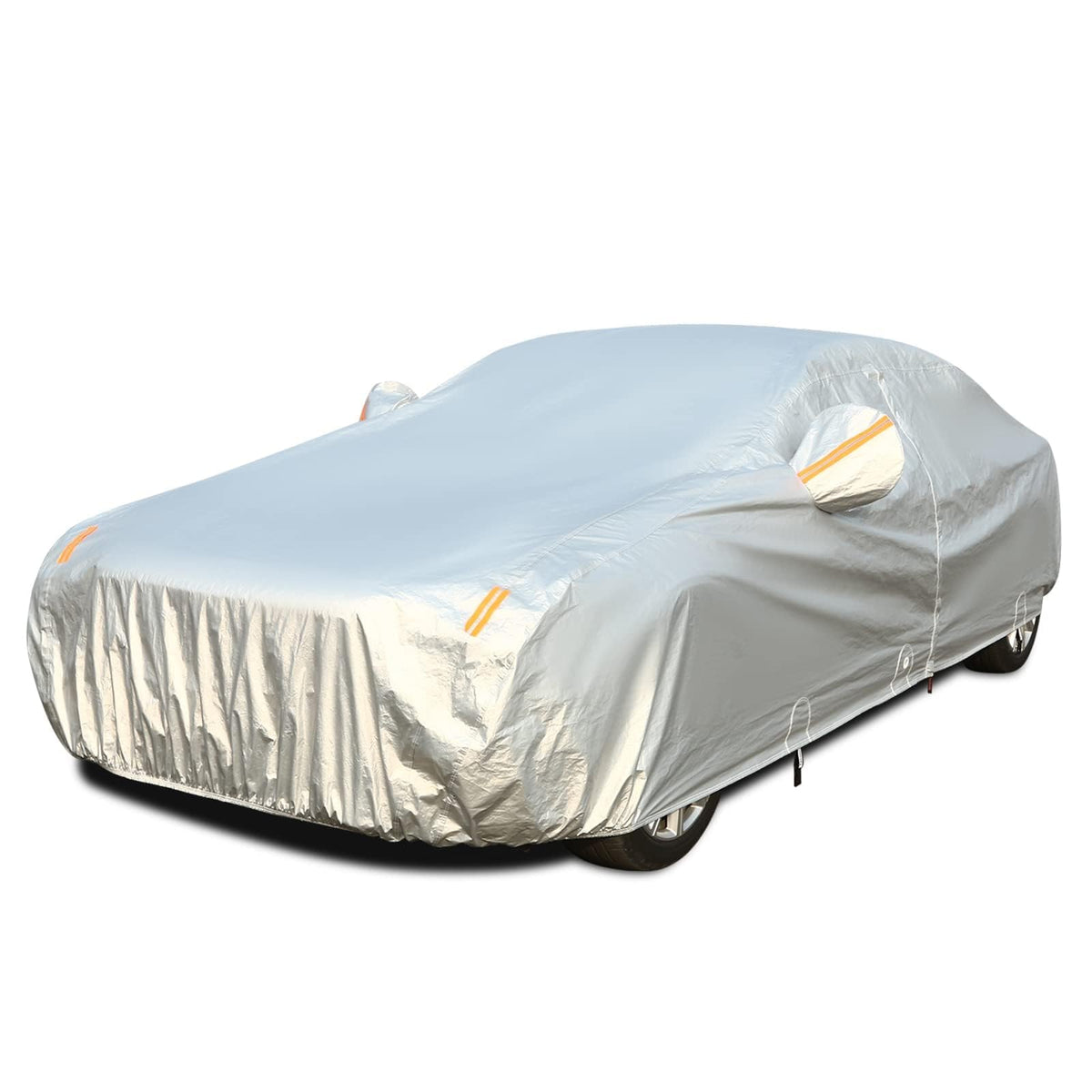 Tecoom - Funda Impermeable para Automóvil para Todo Tipo de Clima, 3 Capas de Fundas de Automóvil para automóviles, Forro Polar con Cierre de Puerta, Cubiertas Exteriores Completas, protección contra el - Aluminio con algodón-plata - 3XXL：for Sedan(Lenght 191"-20