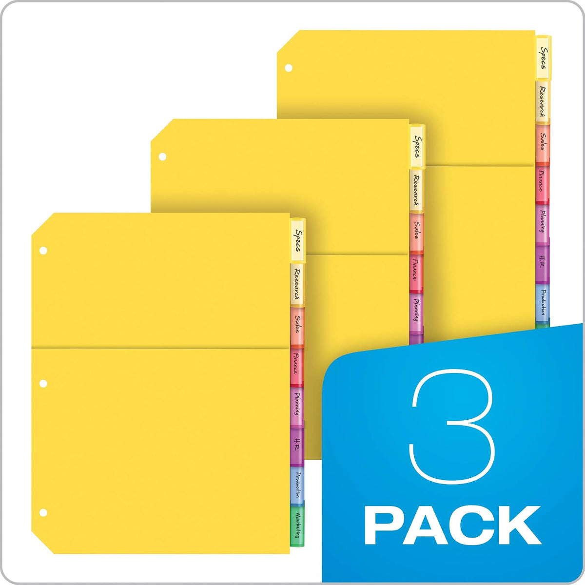 Oxford 89603 - Divisores de plástico de 2 bolsillos, corte de 8 lengüetas 1/8, juego de pestañas grandes multicolor, divisores insertables con inserciones de papel, tamaño carta, 3 juegos