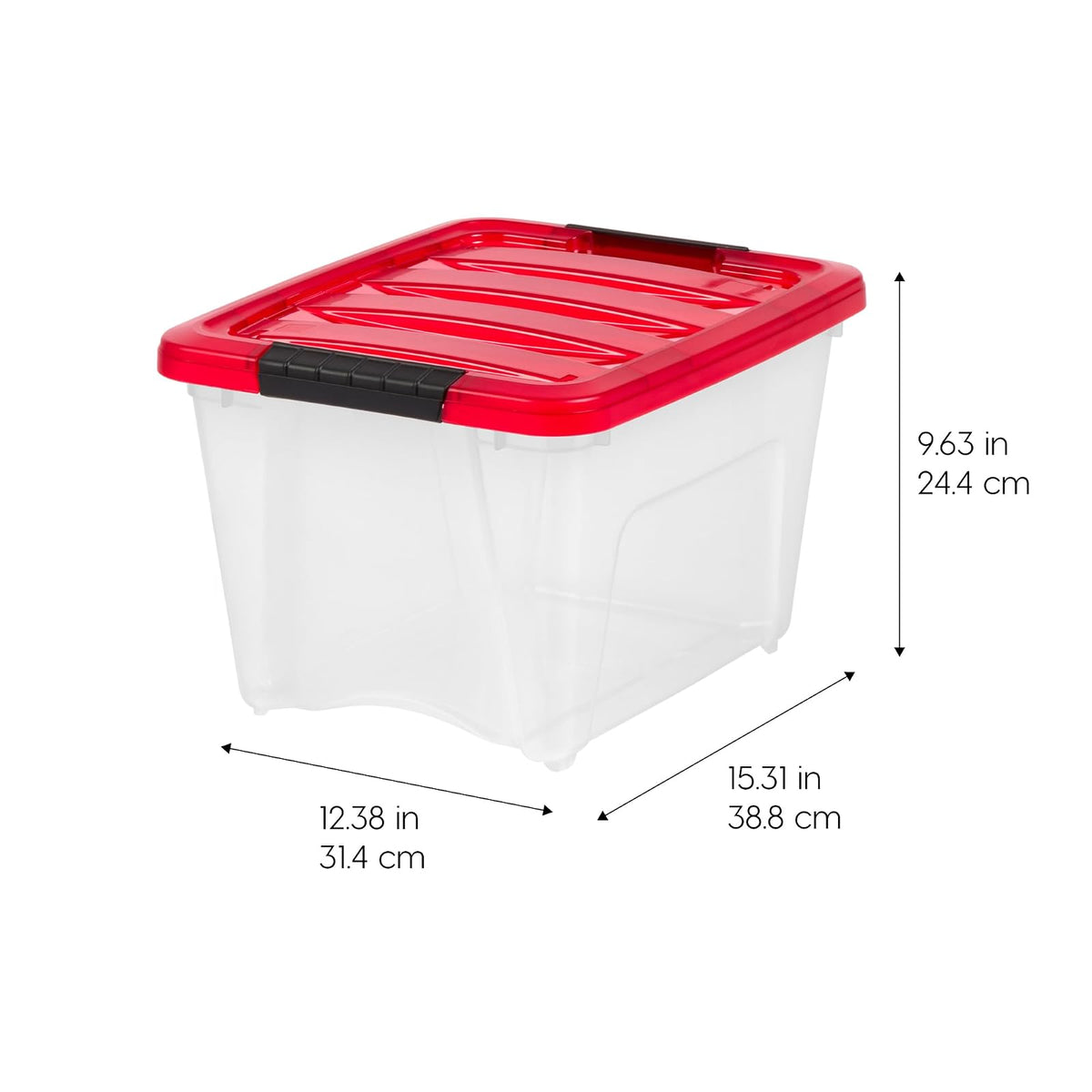 IRIS USA Paquete de 4 Contenedores Navideños de 19 Qt, Rojo | Guarda adornos, esferas, coronas, guirnaldas y decoración estacional con tapas seguras y diseño apilable