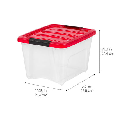 IRIS USA Paquete de 4 Contenedores Navideños de 19 Qt, Rojo | Guarda adornos, esferas, coronas, guirnaldas y decoración estacional con tapas seguras y diseño apilable