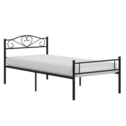 VECELO Base de Cama Individual con Plataforma de Metal, Cabecera y Estribo, Base de colchón de láminas de Acero, Color Negro