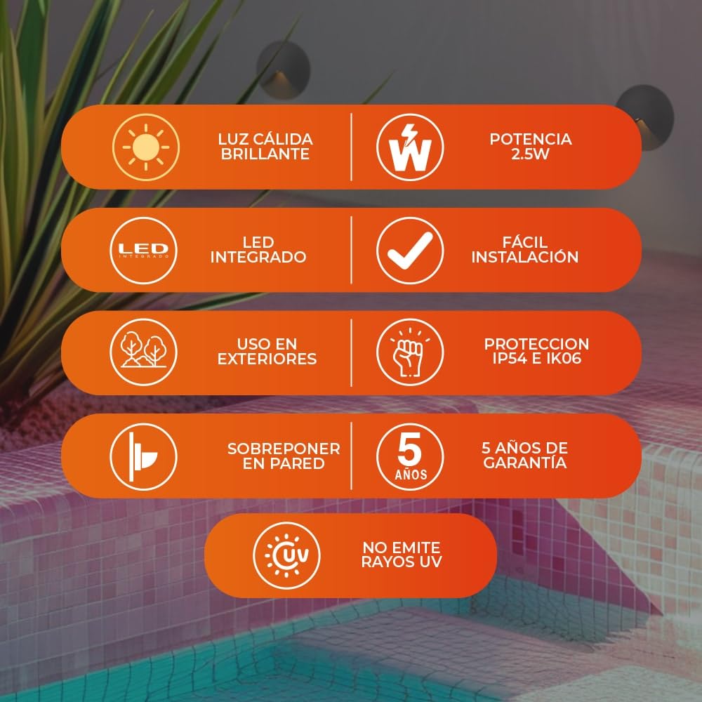 Tecnolite - Lámpara de exterior LED para empotrar, 2.5 W, Luz suave cálida