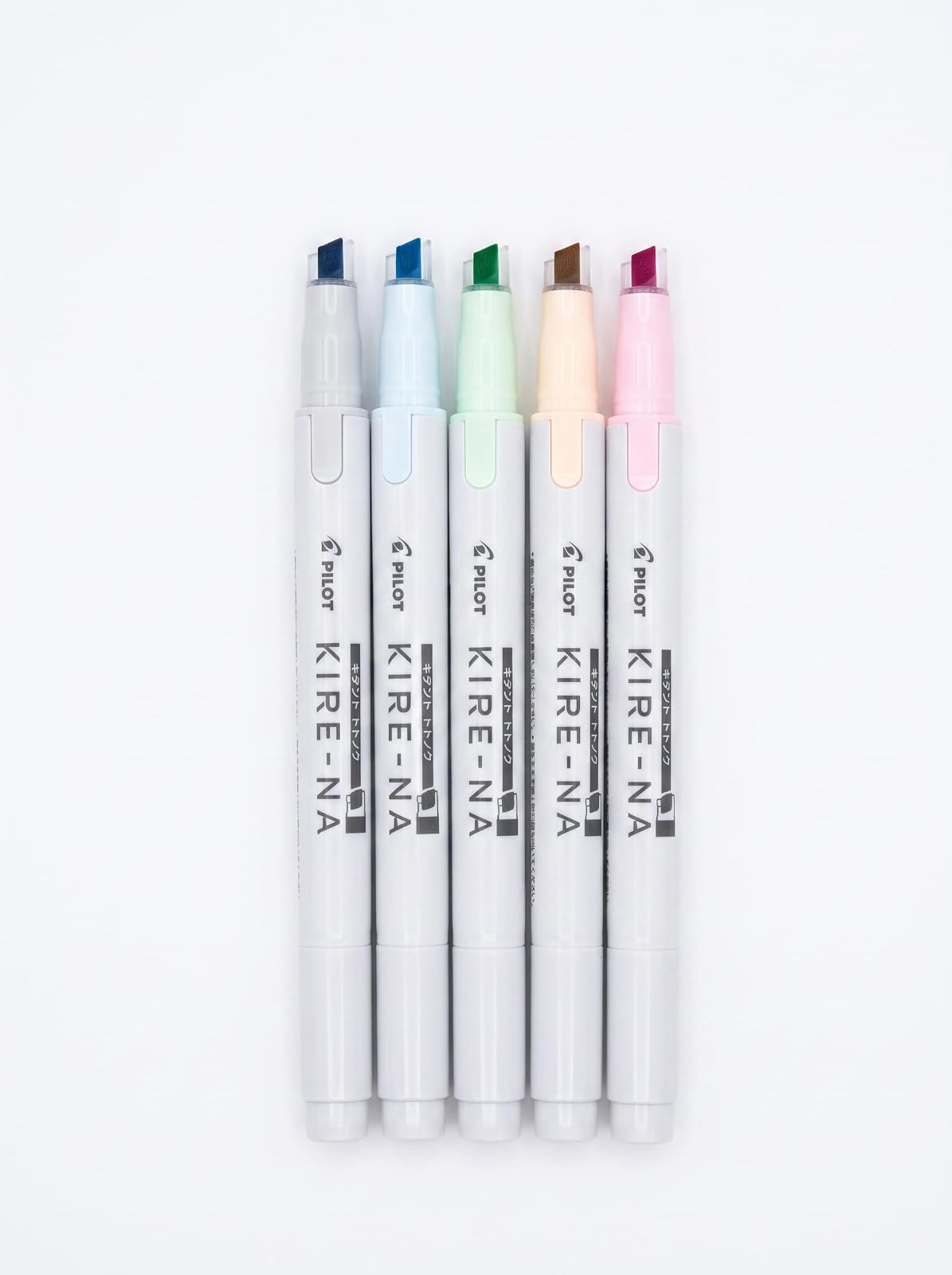 PILOT KIRE-NA Marcatextos 5 Colores Pasteles, Punta Doble con Guía, Secado Rápido, Líneas Precisas, Paquete de 5