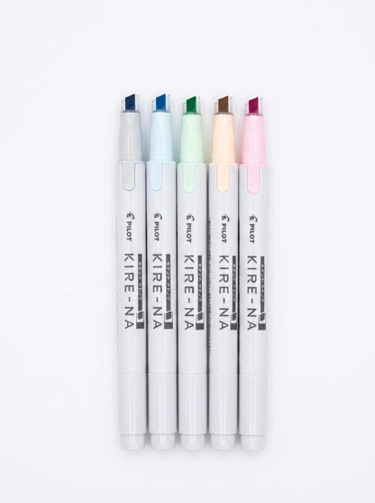 PILOT KIRE-NA Marcatextos 5 Colores Pasteles, Punta Doble con Guía, Secado Rápido, Líneas Precisas, Paquete de 5