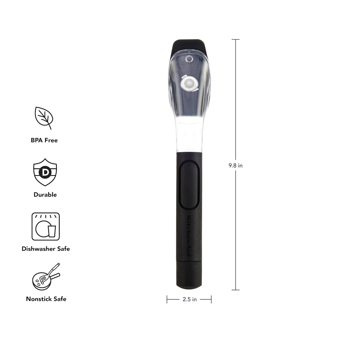 KitchenAid - Cepillo para Polvo dispensador de jabón con Mango fácil de llenar, cerdas de Nailon para una Limpieza Resistente, Mango cómodo para Agarre Antideslizante, Color Negro