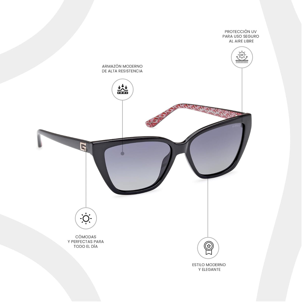 Guess Lentes de Sol GU7919 para Mujer Color Negro Brillante, Armazón Inyectado con Detalles Metálicos, Micas con Protección UV Polarizado Nivel 3, Polarizado