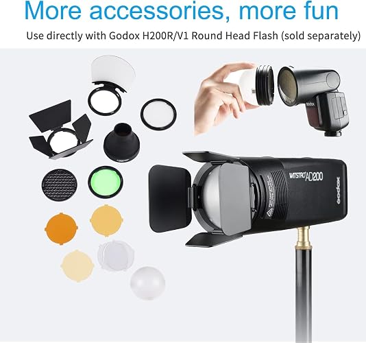 GODOX AK-R1 Kit de Accesorios para GODOX V100 / V1 Pro / V1 / AD100Pro y Cabezal de Flash Redondo H200R para Godox AD200Pro II / AD200Pro / AD200