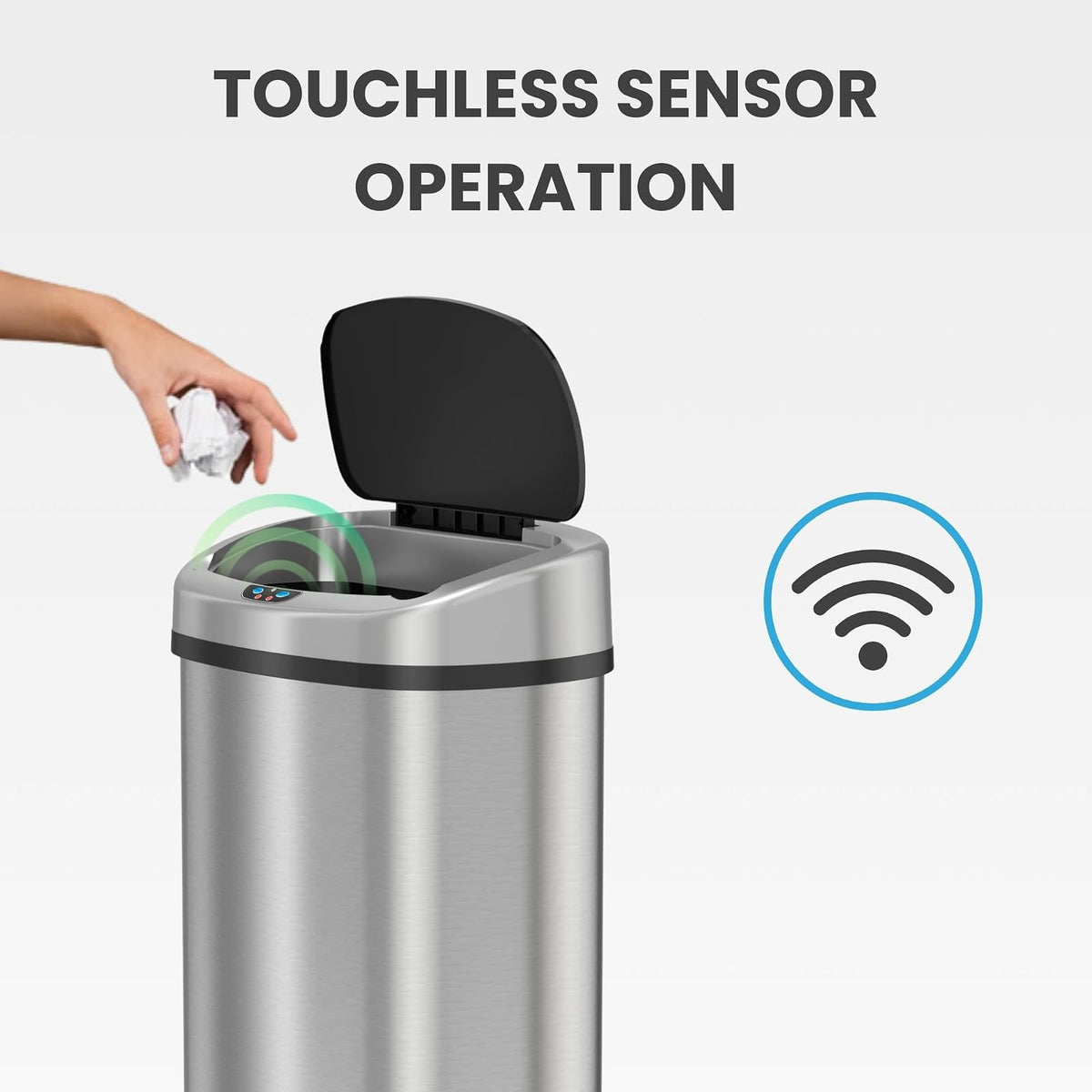 iTouchless SensorCan - Cubo de basura sin contacto con filtro absorbente de olores, forma, acero inoxidable ovalado
