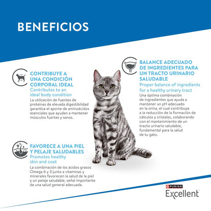 Purina Excellent Alimento para Gatos Adulto Pollo y Arroz 3 Kg