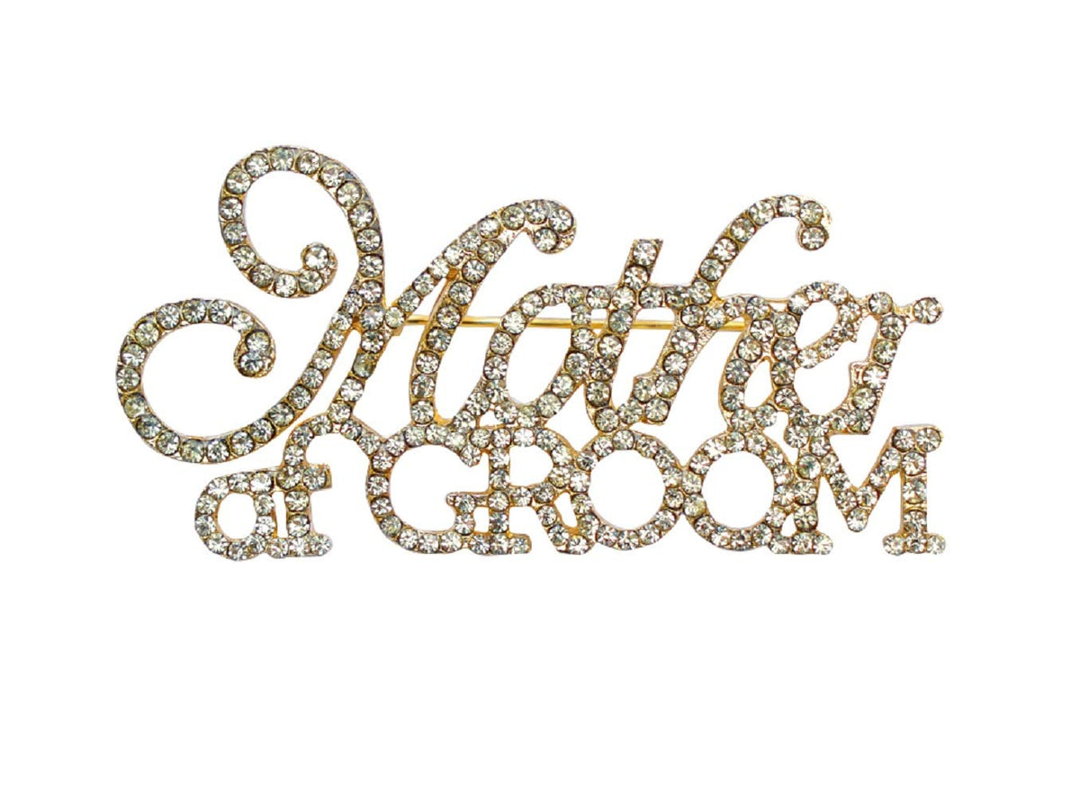 Unik Occasions Juego de pines de diamantes de imitación, broche dorado para madre de la novia/novio, talla única