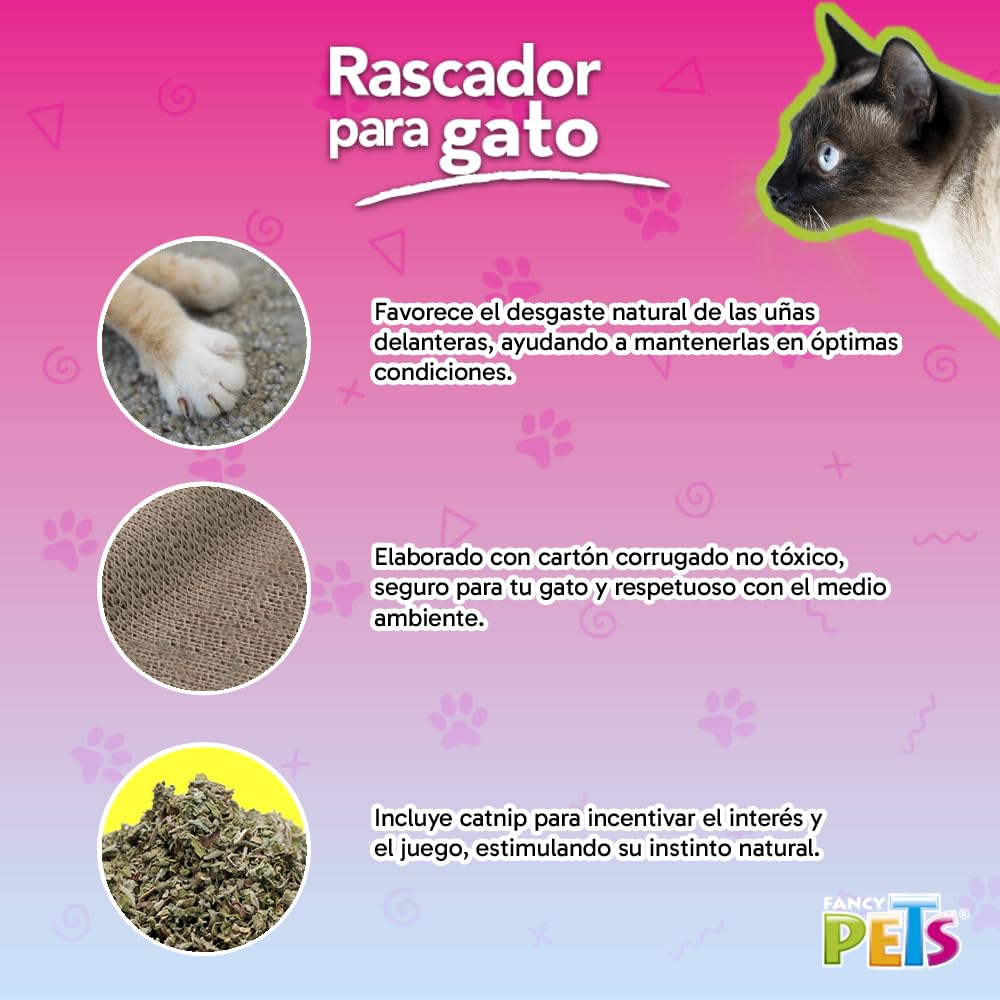 Fancy Pets Rascador de Lujo para Gato con Catnip, Cartón Corrugado No Tóxico, Tamaño Chico 41 cm