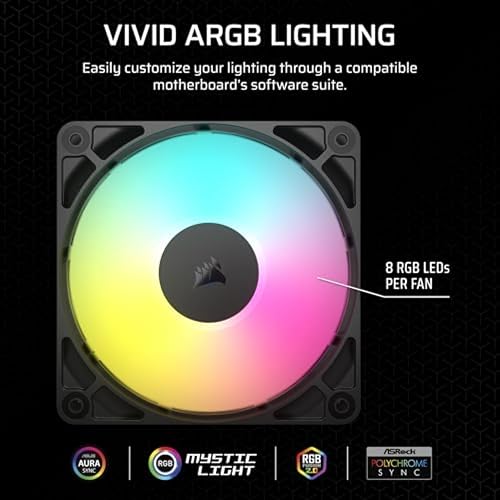Corsair RS120 ARGB 120mm Ventiladores PWM – Conexión en Cadena – Bajo Nivel de Ruido – Rodamiento Magnético de Cúpula – Paquete Triple – Negro