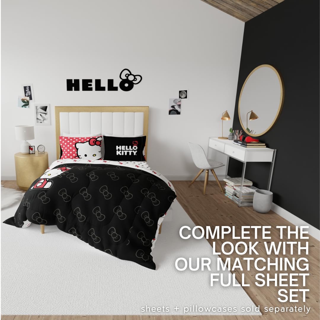 Franco Collectibles Hello Kitty Bedding - Edredón Reversible de Microfibra súper Suave y Acogedor, tamaño matrimonial (Producto con Licencia Oficial)