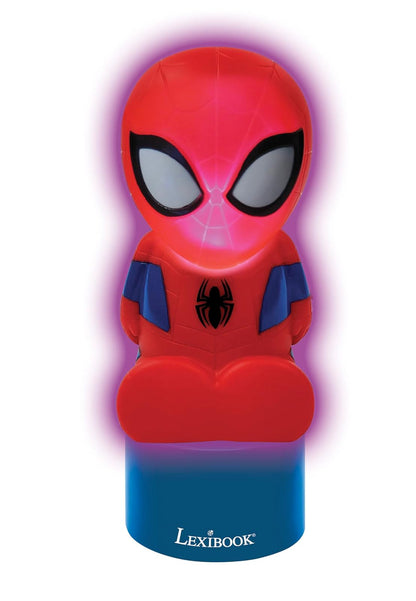 Lexibook Luz Nocturna y Altavoz de Spiderman para la habitación de los niños, Cambio de Color, luz Suave, Funciona con Pilas, Azul/Rojo, NS01SP
